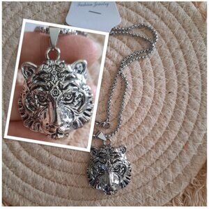 Men's Stainless Steel Gothic Necklace - Tiger Pendant, NEW!
